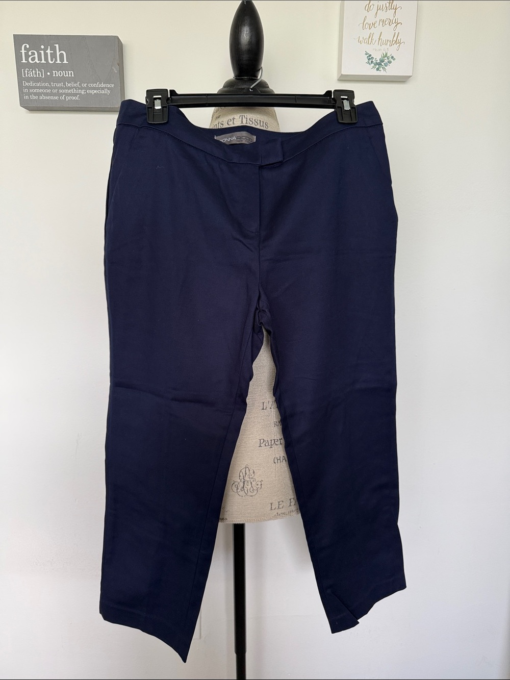 Donna Ricco Navy Straight-Leg Pull-On Trousers